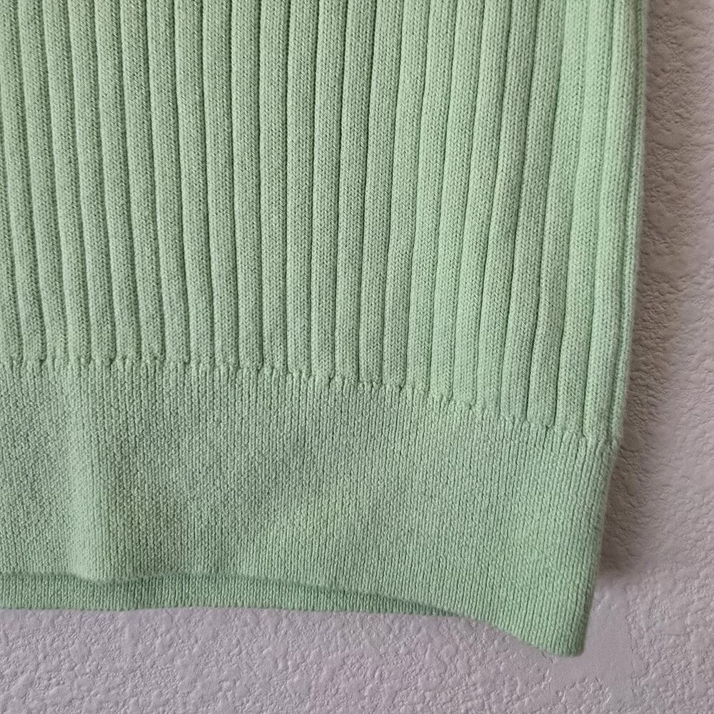 Womens Large Pastel Green Rib Knit Crop Polo Shirt Clueless Preppy Old Money Y2k - Picture 5 of 7